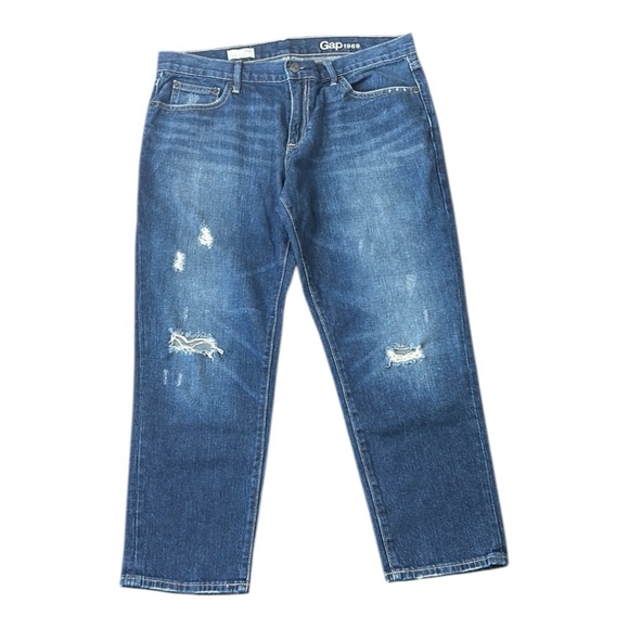 Gap Sexy Boyfriend Cotton Distressed Mid-Rise Denim Jeans Dark Indigo 30 Petite - Picture 7 of 12